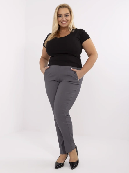 Grafitové elegantní kalhoty Plus size s pružným pasem – FENINA