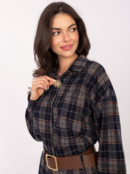 Tmavě modrá oversize kostkovaná košile MODA ITALY – ELSERIA