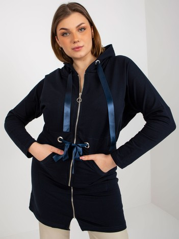 Tmavě modrá dlouhá propínací mikina plus size s nápletem – YVAELIA