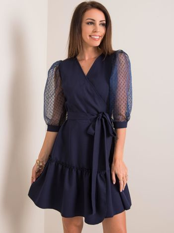 Tmavě modré elegantní midi šaty PHILOMENA s páskem