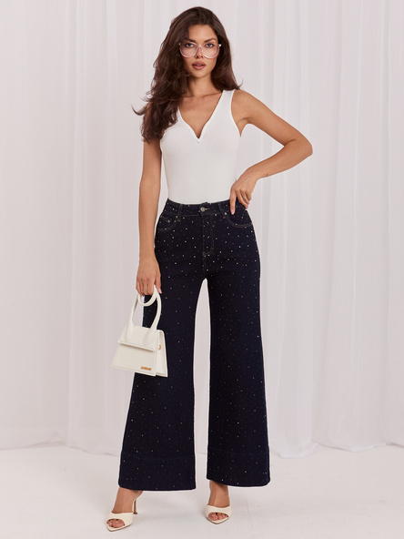 Tmavě modré wide leg džíny s vysokým pasem – XARIELLE