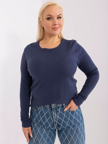 Tmavě modrý plus size svetr LARYSA se žebrovaným lemem