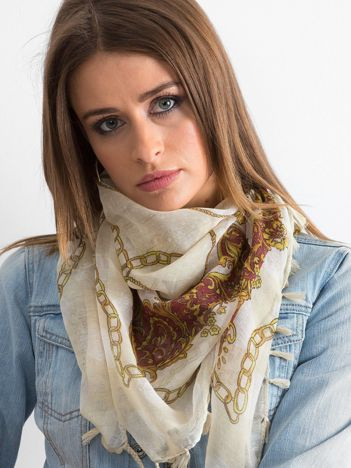 Světle béžový vzorovaný šátek s třásněmi – AIMEE