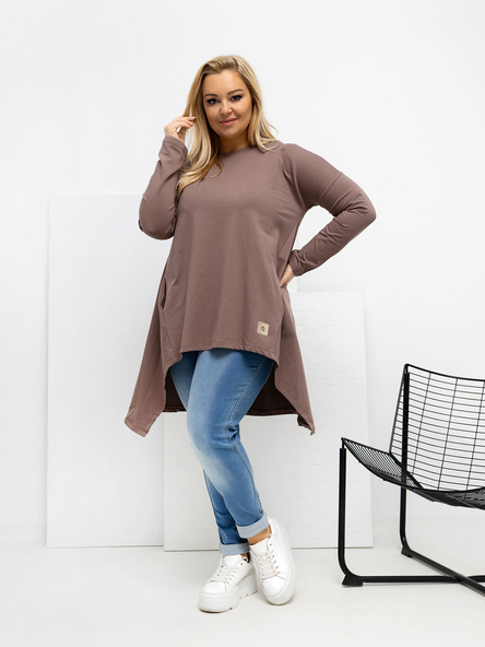 Světle hnědá plus size tunika HELIARA s kapsami