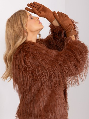 Světle hnědé elegantní rukavice s kontrastní eko-kůží – ESME