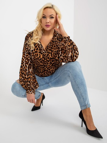Světle hnědo-černá plus size halenka LAKERTA se zvířecím vzorem – VERENA