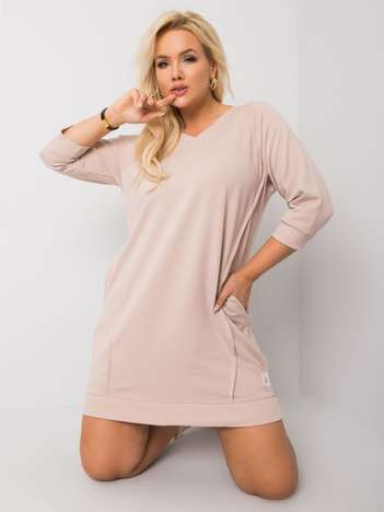 Béžové plus size bavlněné šaty KARISSA s kapsami