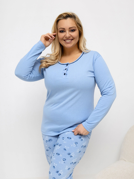Světle modré bavlněné pyžamo SYNNØVE plus size s potiskem