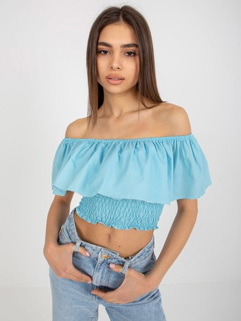 Světle modrá crop halenka s volánem NOEMIELLE