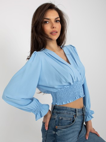 Světle modrá crop halenka PUFFARA