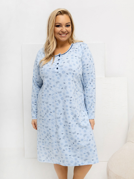 Světle modrá plus size noční košile RADANA s květinovým motivem