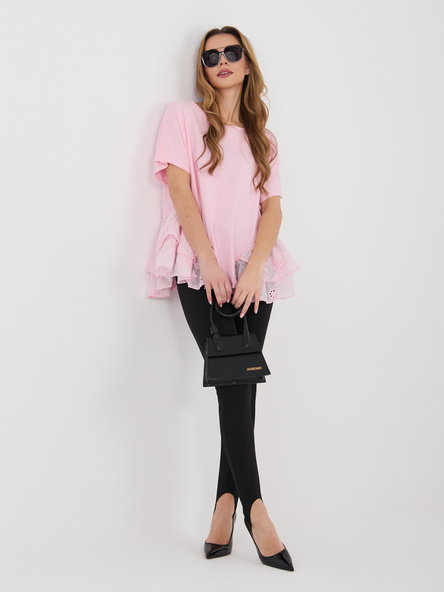 Zářivě růžový krajkový top ULLARIA s peplum lemem