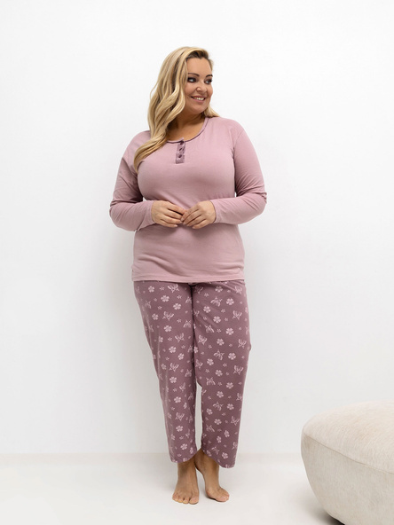 Světle růžové bavlněné pyžamo ROZÁLIA plus size s kalhotami