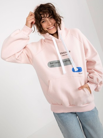 Světle růžová mikina s kapucí a potiskem – VERINA