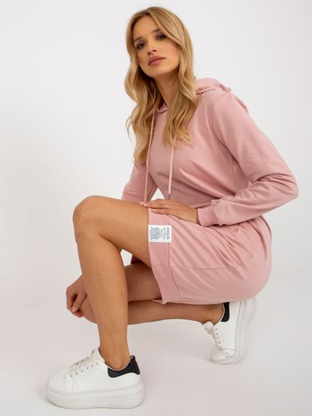 Světle růžové mikinové šaty ISOLINA s kapucí
