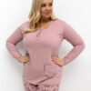 Světle růžové bavlněné pyžamo GIUSEPPA plus size s květinami