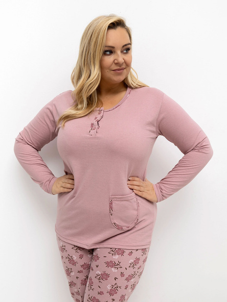 Světle růžové bavlněné pyžamo GIUSEPPA plus size s květinami