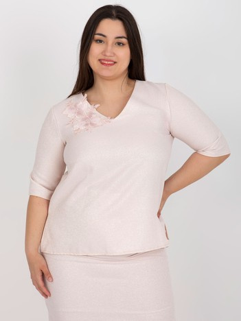 Růžový plus size top PEARLVIE s krajkou