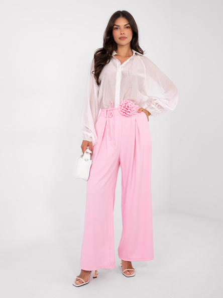 Jasně růžové elegantní wide-leg kalhoty RUE PARIS – IREARA