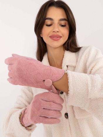 Světle růžové zateplené dotykové rukavice s knoflíkem – MADELEINE