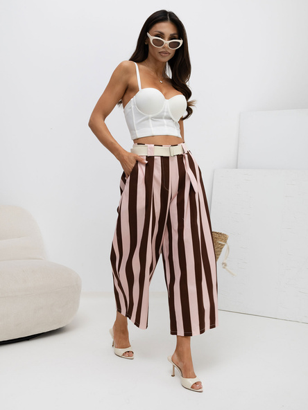 Světle růžovo-hnědé pruhované culottes – LEVERIA