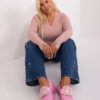 Světle růžový plus-size svetr SIMONNE s výstřihem V