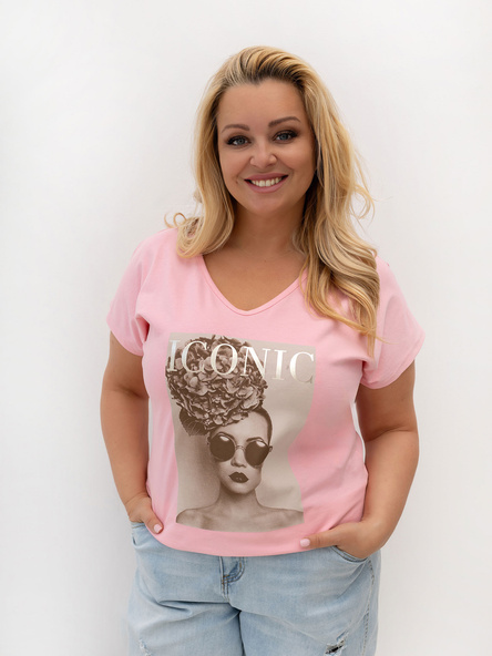 Světle růžové plus size tričko CYRIELLA s nápisem