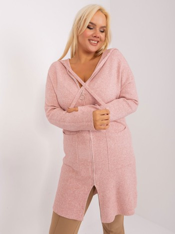Světle růžový dlouhý plus-size kardigan TIIA s kapucí