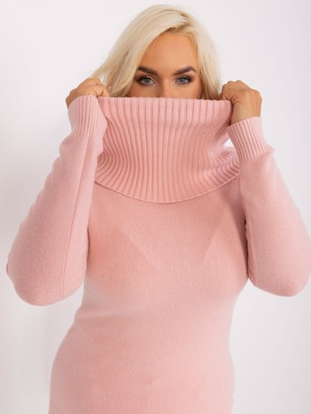Světle růžový plus-size svetr FRANCES s volným rolákem