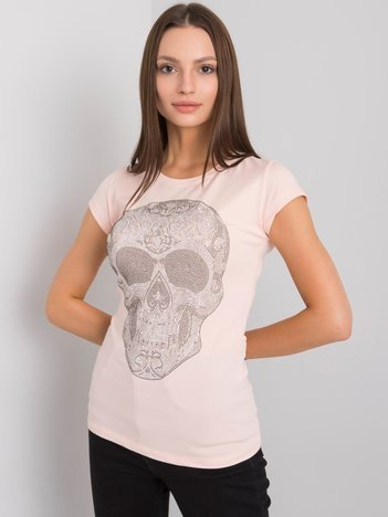 Světle růžové tričko VIORELIA s lebkou a kamínky