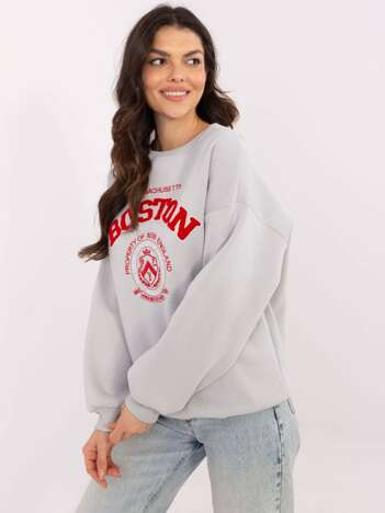 Světle šedá oversize mikina s nápisem Boston – PALELIA