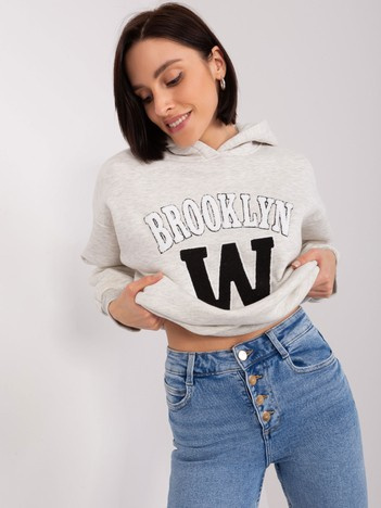 Světle šedá melírovaná bavlněná hoodie s nápisem – HILELIA