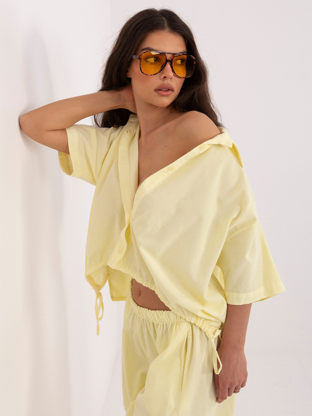 Světle žlutá manšestrová bavlněná košile ITALY MODA s krátkým rukávem – FIORALINE