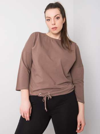 Hnědý plus size top WILMARIE se stahováním