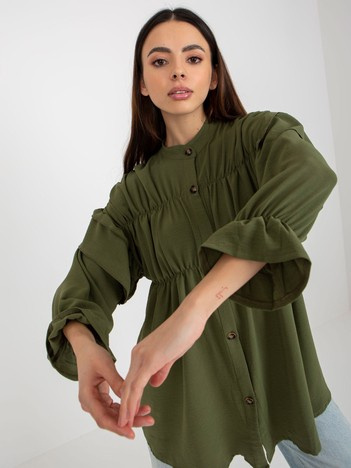 Khaki boho halenka OCH BELLA s řasením – GISELLA