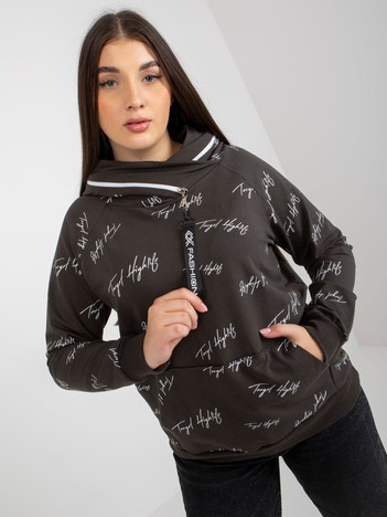 Khaki mikina plus size s kapucí a nápisy – ULIORA