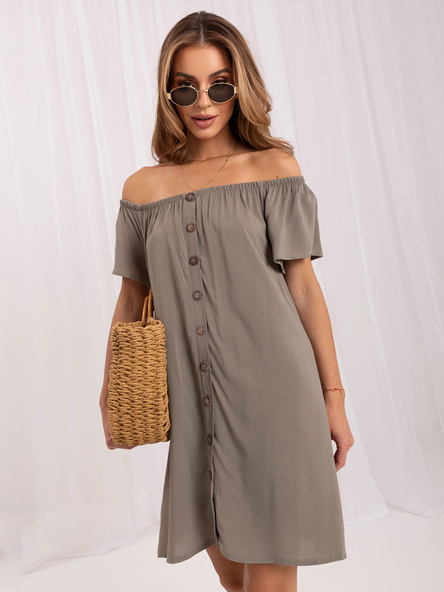 Khaki propínací mini šaty LEANDRINE