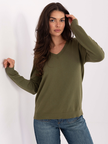 Khaki plus-size svetr SANITA s výstřihem do V
