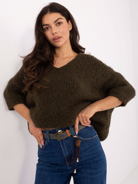 Khaki oversize svetr POLYXENI s tříčtvrtečním rukávem