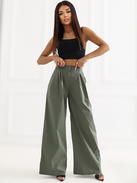Khaki palazzo kalhoty RUE PARIS s kapsami – KASISSA