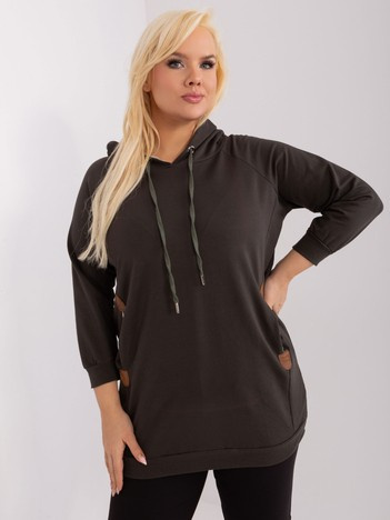 Khaki mikina plus size s kapucí – KARESSA