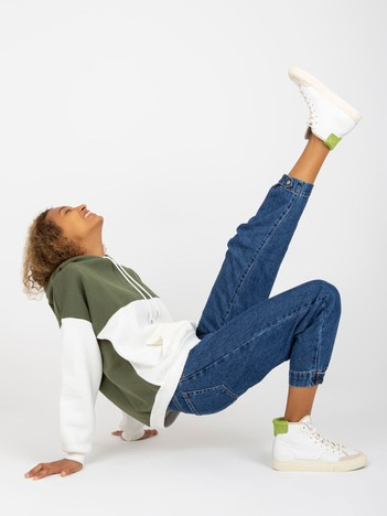 Khaki-ecru basic mikina s kapucí – RININA