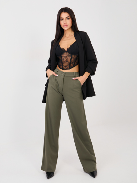 Khaki elegantní kalhoty LAKERTA s rovnou nohavicí – IREYSSA