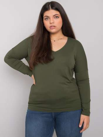 Khaki plus size top ELISAVIE s véčkovým výstřihem