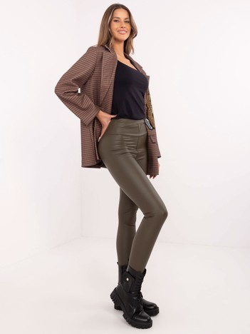 Khaki zateplené legíny z eko kůže – NIVENA