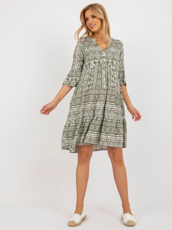 Khaki vzorované boho mini šaty ISOLDE