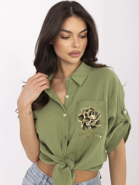Khaki mušelínová košile ITALY MODA s vázáním – ESTELIA