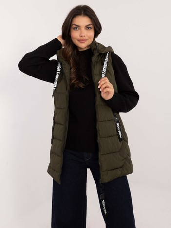 Khaki prošívaná vesta RHONA na zip