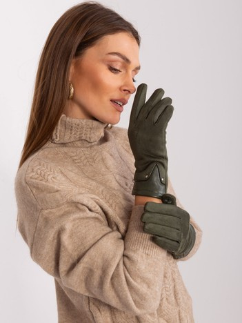 Khaki elegantní dotykové rukavice s kontrastními vsadkami – CHARLOTTE