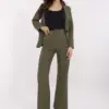 Khaki rozšířené kalhoty z elegantní tkaniny – BASIRA